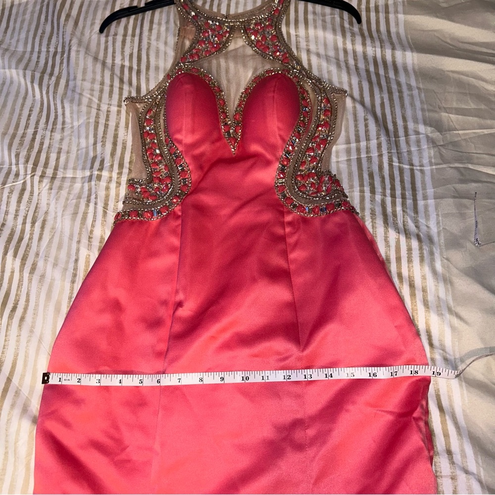 Coral Pink rhinestone mermaid prom dress